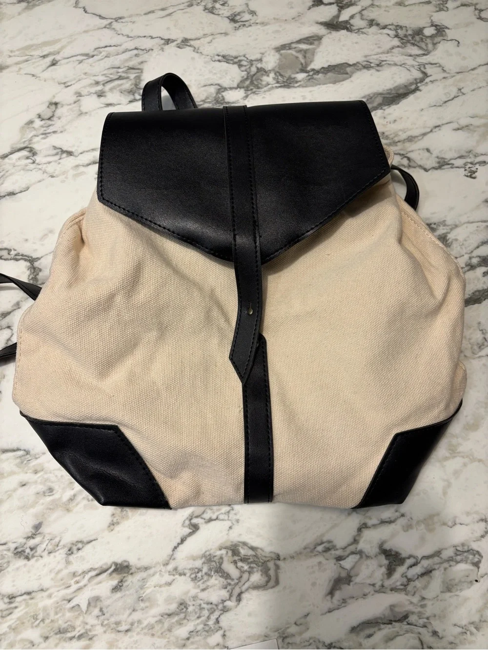 Deux Lux Beige Canvas Backpack with Black Faux Leather Accents